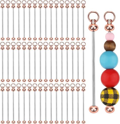 50pcs Blank Beadable Keychain Bars, Metal DIY Bead Keychain Bar Charms Eady Detachable Key Chain Making Accessories for Craft Project Pendant in Saudi Arabia