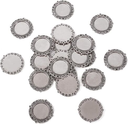 Craftdady 20pcs 20mm مسطح جولة فارغة إطار قلادة قلادة العتيقة الفضية الفضية in Saudi Arabia