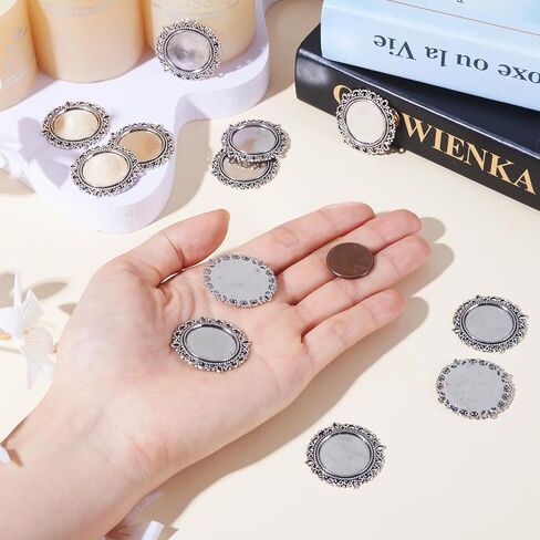 Craftdady 20pcs 20mm مسطح جولة فارغة إطار قلادة قلادة العتيقة الفضية الفضية in Saudi Arabia