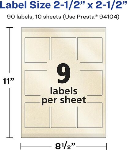 Avery Pearlized Ivory Square Labels مع تقنية التغذية المؤكدة ، 2.5 "× 2.5" ، 90 ملصقات عاجية لؤلؤة ، ملصقات قابلة للطباعة بالليزر/الحبر. in Saudi Arabia