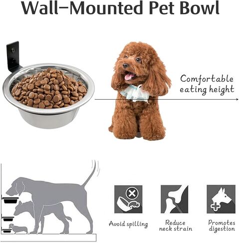 Hamiledyi 4 Pack Wall Mounted Elevated Dog Bowls - Adjustable Height Stainless Steel Raised Food & Water Bowls with Collapsible Stand for Medium & Large Dogs & Cats (M) in Kuwait