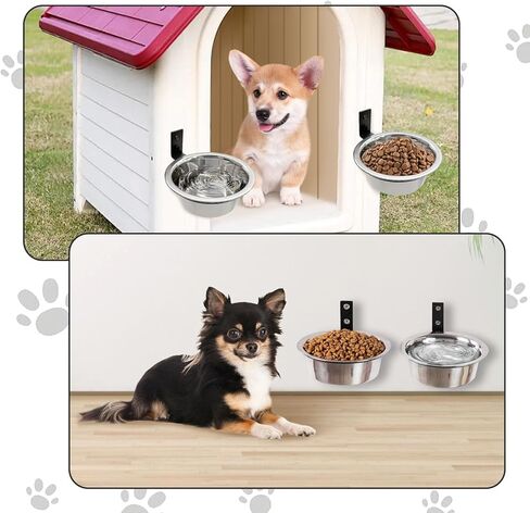 Hamiledyi 4 Pack Wall Mounted Elevated Dog Bowls - Adjustable Height Stainless Steel Raised Food & Water Bowls with Collapsible Stand for Medium & Large Dogs & Cats (M) in Kuwait