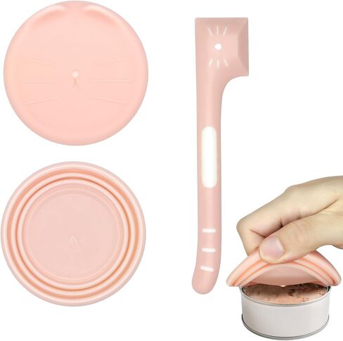 Cat Food Can Covers Lids,Cat Food Spoon,2 Pcs/Set Includ Cat Food Lid and Cat Spoon,Silicone Cat Food can Lid and Cat Spoons for Wet Food,Pet Can Cover and Spoon Set for 3 oz-14 oz Cans (Pink)… in Kuwait