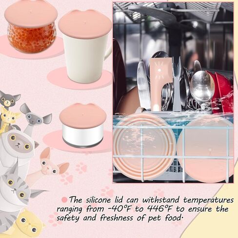 Cat Food Can Covers Lids,Cat Food Spoon,2 Pcs/Set Includ Cat Food Lid and Cat Spoon,Silicone Cat Food can Lid and Cat Spoons for Wet Food,Pet Can Cover and Spoon Set for 3 oz-14 oz Cans (Pink)… in Kuwait