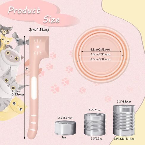 Cat Food Can Covers Lids,Cat Food Spoon,2 Pcs/Set Includ Cat Food Lid and Cat Spoon,Silicone Cat Food can Lid and Cat Spoons for Wet Food,Pet Can Cover and Spoon Set for 3 oz-14 oz Cans (Pink)… in Kuwait