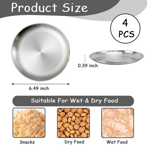 Stainless Steel Cat Food Dish Shallow Cat Bowls Whisker Fatigue Cat Metal Bowl with Non-Slip Pads Whisker Friendly Cat Plates for Puppies Cats Kittens (2 PCS, 5.31 inch) in Kuwait