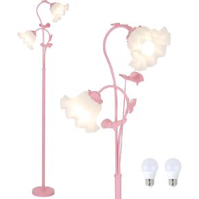 HMVPL Pink Flower Floor Lamp, Floral Standing Lamp with 2 LED 5W Blubs, Foot Switch, Modern Corner Tall Lamp with Acrylic Shade, Girls Cute Floor Lamp for Living Room Bedroom Office Kids Reading