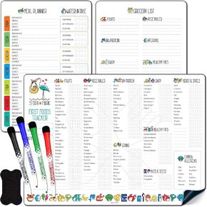 Baby First Food Tracker, Magnetic Meal Planner, Fridge Grocery Shopping List Chart (3 in 1) - Dry, Erase Menu Planner, Strong Stickiness on Refrigerator - 11.6"x8.2", White - Baby Led Weaning Supplies