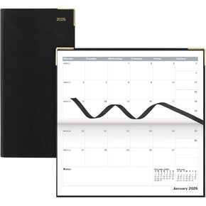 Letts of London Classic 2025 Monthly Planner, 13 Months, January 2025 to January 2026, Month-to-View, Horizontal, Gold Corners, Slim Size, 6.625" x 3.25", English, Black (C12SBK-25) in Kuwait