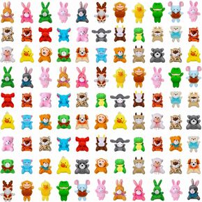 Deekin 100 Pack Mini Stuffed Animals Bulk Small Plush Animal Toys Tiny Stuffed Critter Keychain Set for Kids Party Favors School Prizes Gift Bags Fillers(Jungle Animals)