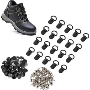 PH PandaHall 40 Sets Shoes Eyelets Hook Black Metal Shoelace Buckle Loop D-ring with Rivets Shoes Lace Safety Buckle for Climb Hiking Shoes Mountaineering Boots Gunmetal