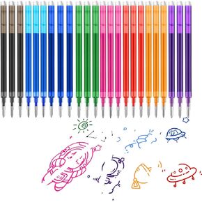 0.7 mm Erasable Gel Ink Pen Refills Compatible with Frixion Friction, 8 Colors Multicolor Retractable Fine Point Pen Refill (Blue、Black、Red、Green、Orange、Lake Blue、Purple、Rose Red) (8Color, 24)