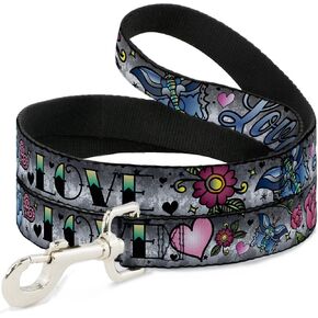 Dog Leash Love Love Gray 6 Feet Long 1.0 Inch Wide