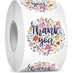 easykart labels 500 Thank You Stickers 1.5" Round Multi Color Flower Design,Highly Recommended for Birthdays, Weddings, Giveaways, Bridal Showers and Perfect for Small Business Owners (1 Roll)