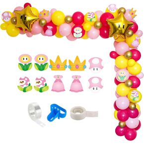 Princess Peach Balloons Garland Arch Kit, Pink Yellow Princess Peach Birthday Party Balloons with Star Foil Balloons for Girl Mario Princess Peach Party, Princess Themed Birthday, Princess Baby Shower