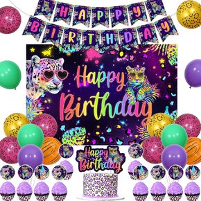 Cheereveal Rainbow Cheetah Decortations for Boys Girls - Leopard Print Backdrop Happy Braydrop ، Cheetah Wild Cake Cupcake Topcake ، Jungle Safari Safari موضوع الحفلة