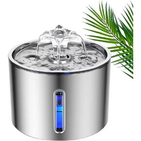 Cat Water Fountain 84oz/2.5L Stainless Steel, Automatic Dog Water Dispenser, Ultra-Quiet Pump, Water Level Window, BPA-Free, Advanced Filtration with 2 Filters for Cats, Dogs & Multiple Pets.