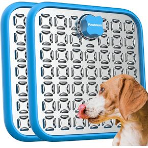 Lick Mat for Dogs: 2 Pack Stainless Steel Lick Mat for Cats, Crate Lick Mat for Dogs Large Breed, Dog Slow Feeder Mat for Bathing Grooming, Slow Feeding, Boredom & Anxiety Reducer, Blue