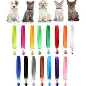 15 PCS PUPPY PUPPY LOFT LITTER ألوان متنوعة أطواق قابلة للتعديل مع الجرس لجرو جرو طيار معرف الجرو لقطط الكلاب حديثي الولادة القط ، 7.87 بوصة