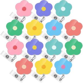 yunlly 14 pcs لطيف شارة بكرة قابلة للسحب زهرة الزهور ممرضة الحامل شارة مقاطع ملونة عباد الشمس قابلة للسحب id id name clip tag للممرض
