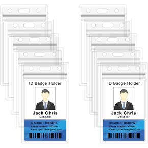 ID Card Case/Extra Thick Badge Holder,Fits RFID/Proximity/Badge Swipe Cards or Credit Card,Vertical Sealable Waterproof Clear Plastic Name Tag (10)
