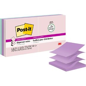 Post-it Super Sticky Pop Up Notes, 3 in x 3 in, 6 Pads, 90 Sheets/Pad, 2x the Sticking Power, Wanderlust Pastels Collection