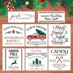 Newmemo Large Christmas Stencils for Painting on Wood Reusable Holiday Xmas Stencil Drawing Templates Craft for Porch Sign Art Drawing Shirts Pillow Cover Door Hanger Decor-8PCS