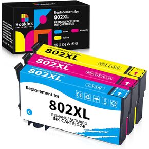802XL Ink Cartridges Remanufactured Replacement for Epson 802 Color Ink Cartridges for Workforce Pro WF-4740 WF-4730 WF-4720 WF-4734 EC-4020 EC-4030 (3-Pack, Cyan Magenta Yellow)