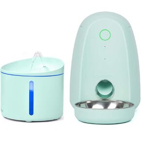 Cat Feeder and Water Dispenser, Automatic Cat Feeder with app and Water Dispenser in Set 2 Packs for Small Medium Pets Puppy Kitten Green