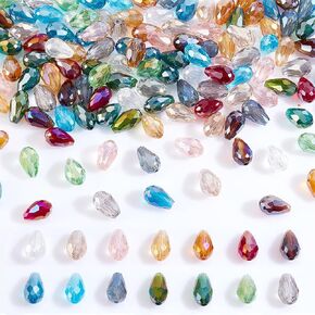 AHANDMAKER 48 Pcs Teardrop Crystal Beads, 4 Style Clear Crystal Grid Teardrops AB Top Drilled Faceted Teardrop Glass Beads Chandelier Dangle Pendant for DIY Jewelry Craft Making Suncatcher Home Decor