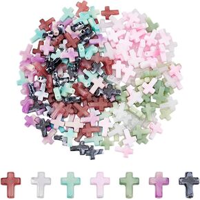 UNICRAFTALE 210Pcs 7 Colors Cross Beads Acrylic Beads Small Plastic Cross Beads Bulk Mini Tiny Cross Bead Charms Colorful Loose Spacer Beads for Bracelets Necklaces Jewelry Making Easter Decoration