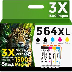 564XL High-Yield Ink Cartridge Replacement for HP Ink 564 XL Combo to PhotoSmart 5510 5512 5514 5515 5520 6510 6520 6525 7510 7520 DeskJet 3520 3521 3522 4620 Printer,Black Cyan Magenta Yellow,5-Pack