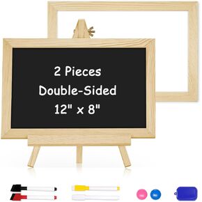 4 فكر 2 pcs 8 "× 12" معلقة على الوجهين السبورة البيضاء 2-في 1 ، لوحة الطباشير المغناطيسي مرة أخرى إلى المدرسة للوحة محو الخشب الجاف مع 4 علامات 2 المغناطيس 1 ممحاة مقهى المطبخ