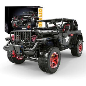 RC Off-Road SUV Wrangler Black Warrior Building Kits, 1/8 Scale Pickup Truck Car with Remote Control Lights, Challenge Building Blocks Gift for Technical Enthusiasts Adults & Teens Age 14+ (2272PCS)