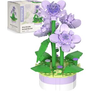 Flower Bouquet Building Decoration Set - Artificial Flowers Mini Bricks Potted Violet - Home Accessories or Best Gift Valentine Décor for Him and Her Botanical for Adults [KZ1029]