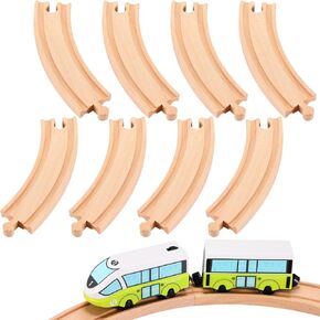 Liliful Pack of 8 Wood Train Track Expansion Packs| Compatible with Most Train Tracks| Train Tracks (Curved)