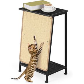 Cat Scratcher Furniture Small End Table with Sisal Scratching Mat, Farmhouse Sofa Table with Natural Sisal Scratching Pads, Vertical Cat Scratching Post for Indoor Cats, Rustic Brown