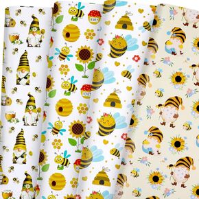 PUIKSXER Bee Wrapping Paper for Birthdays and Crafts - 12 Sheets Honeybee Floral and Sunflower Design Gift Wrap, 19.7"x27.6", Perfect for Special Occasions and Bee Lovers
