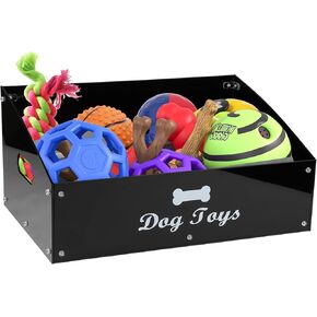Acrylic Dog Toy Bin Detachable,Trapezoid Dog Toy Box,Dog Toy Organizers and Storage,Dog Stuff Organizer,Toy Storage Basket for Pet Leashes,Snack,Toys-Chew Proof-Easy to Install-Black
