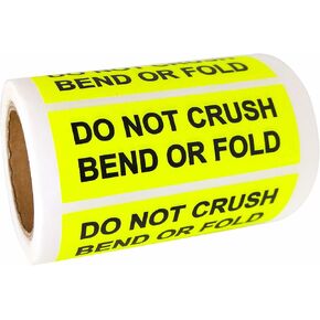 1 inch ×3 inch "DO NOT Crush Bend OR FOLD" Warning Shipping Stickers Self Adhesive Labels (Fluorescent Yellow 250 Stickers/Roll)