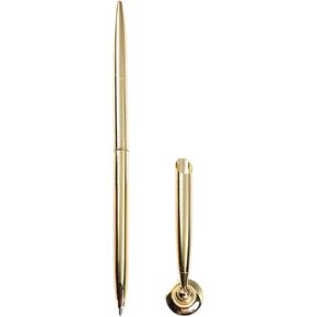 Gold Pen And Pen Stand Round Pen Holder Signing Pen Set Metal Pen Attached To Desk Pen Base Stands For Wedding Office Pens Ballpoint Pens Set Metal Ballpoint Pen Attached Base Stand Desk(ZS491)