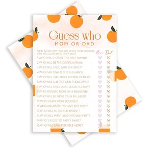 ISOVF Orange Theme Baby Shower Games- Guess Who Mom Or Dad -Gender Reveal Party Games -A Little Cutie is on The Way Gender Neutral Party and Supplies- (K05)