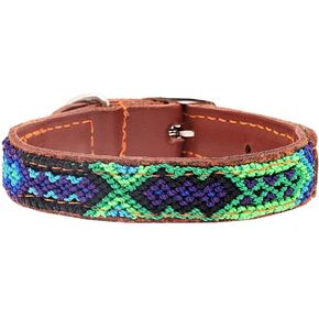 Eternia Premium Leather Dog Collar - Adjustable Handcrafted Collar for Small to Large Dogs (Blue/Green, M)