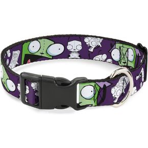 Nickelodeon Pet Collar, Dog Collar Plastic Buckle, Invader Zim Gir Poses and Sketch Purple, 9.5 to 13 Inches 1.0 Inch Wide