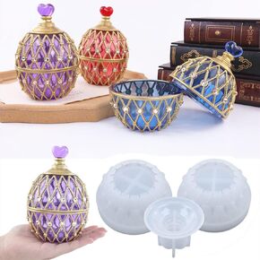 Ynxee Egg Shape Box with Heart Lid Epoxy Mold, for Small Trinket Jar Making, DIY Resin Casting Silicone Mold with 100pcs Matching Decorative Diamond