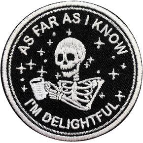 As Far As I Know I'm Delightful Embroidery Patches for Clothes Backpacks Hats Jeans Bags, Skeleton Size 3" Iron On Patch or Sew On Patches, Skull Applique Embroidery Patches