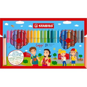 Fibre-Tip Pen with Cap-Ring - STABILO Cappi - Pack of 18 - Assorted Colours + 2 Cap-Rings