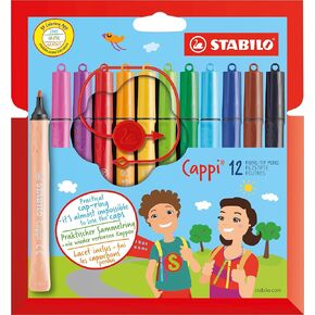 Fibre-Tip Pen with Cap-Ring - STABILO Cappi - Pack of 18 - Assorted Colours + 2 Cap-Rings in Kuwait