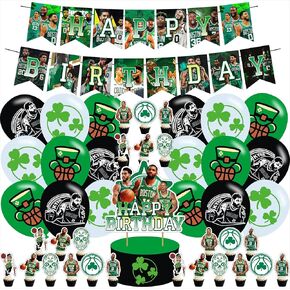 Celtics of Boston Basketball Party Decorations,Birthday Supplies For Boston Basketball Includes Banner - Cake Topper 12 Cupcake Toppers 18 Balloons
