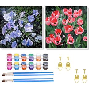 hkejoi 2 Pack Flower Paint by Number Framed, Flower Paint by Numbers for Adults Beginner, Adults Paint by Number Kits Flower Perfect for Gift Home Wall Decor 8x8 inch